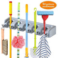 Heavy Duty Wall Mounted Mop & Broom Organizer - 5 Slots & 6 Hooks