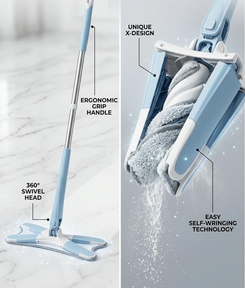 X-Type hands-free Self wringing microfiber floor mop