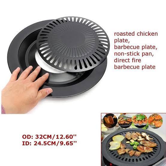 Non-Stick Korean BBQ Grill Plate – Round Indoor/Outdoor Grilling Pan