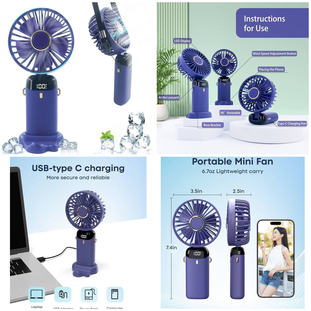 5-in-1 Smart Rechargeable Mini Fan with Digital Display & Phone Holder