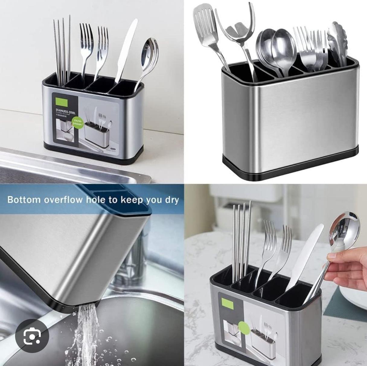 Stainless Steel 4-Compartment Cutlery Holder & Utensil Organizer