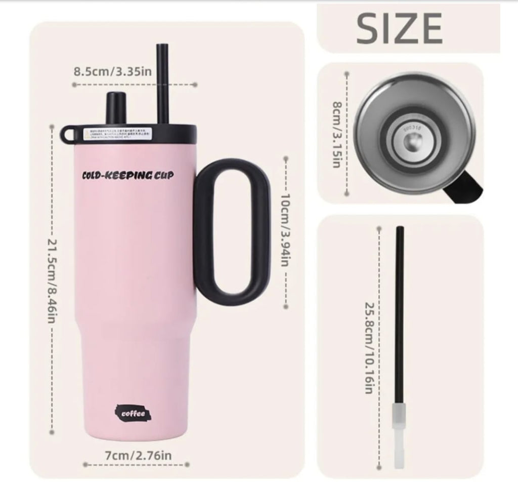 Premium Insulated Cold-Keeping Cup – 40oz Travel Tumbler with Handle and Straw