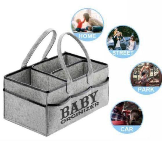 Baby Diaper Organizer, Foldable Felt Storage Bag with Multi Pockets and Flexible Compartments