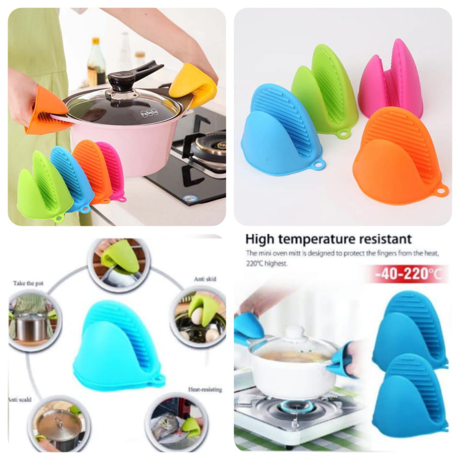 Heat Resistant Silicone Mini Oven Mitts – Anti-Scald Pot Holders (Pair)