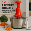 2.0Litre 4 Blades Meat and Vegetable Push Chopper with Stainless Steel Bowl