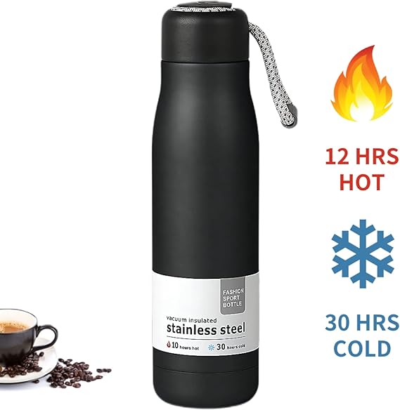 Vacuum Insulated Stainless Steel Sports Bottle - Matte Black