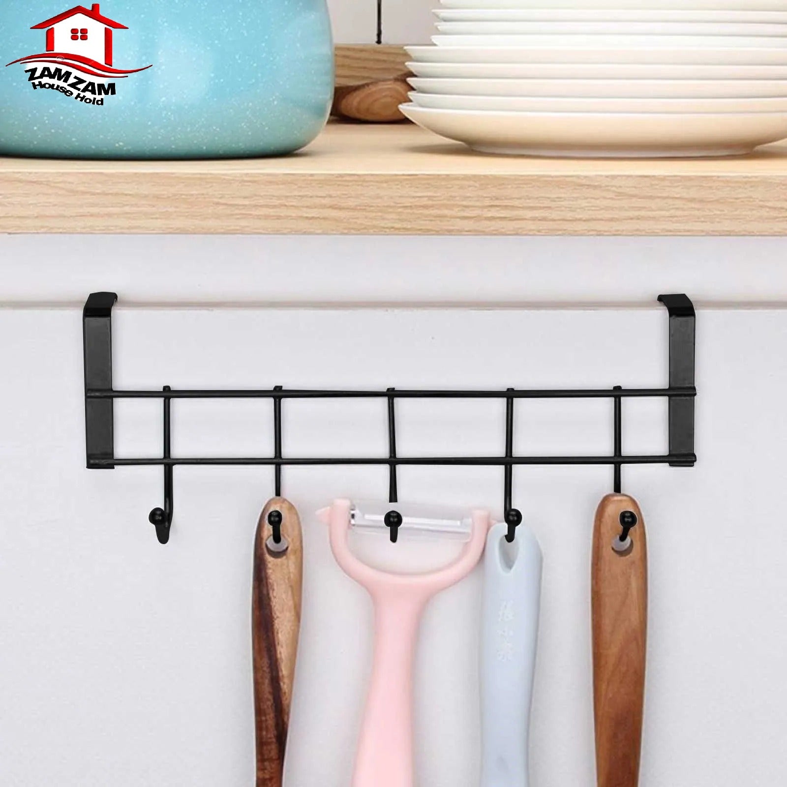 Over-the-Cabinet Kitchen Organiser Hook Rack (5 Hooks)