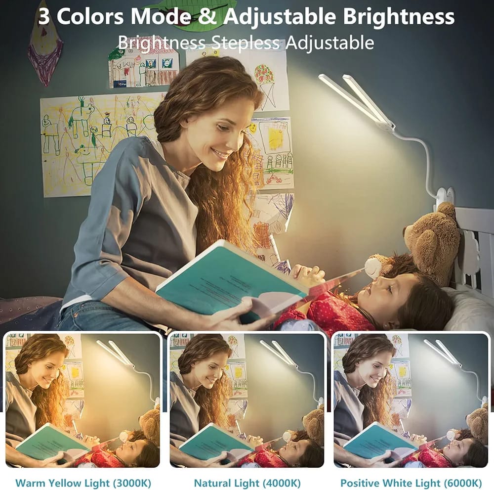 Double-Head Rechargeable LED Desk Lamp with Flexible Neck