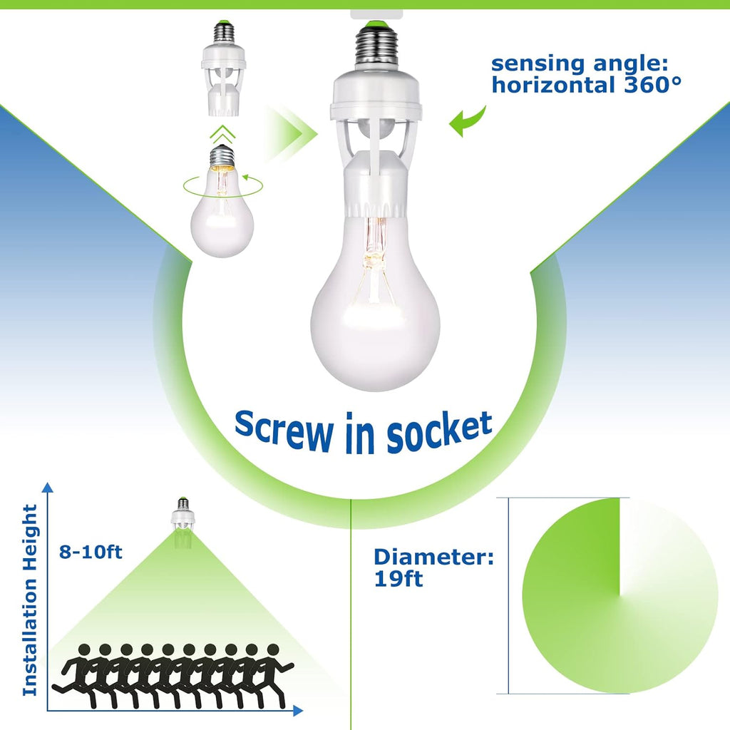 360° Motion Sensor Light Adapter – Automatic Screw-in Socket for Smart Lighting