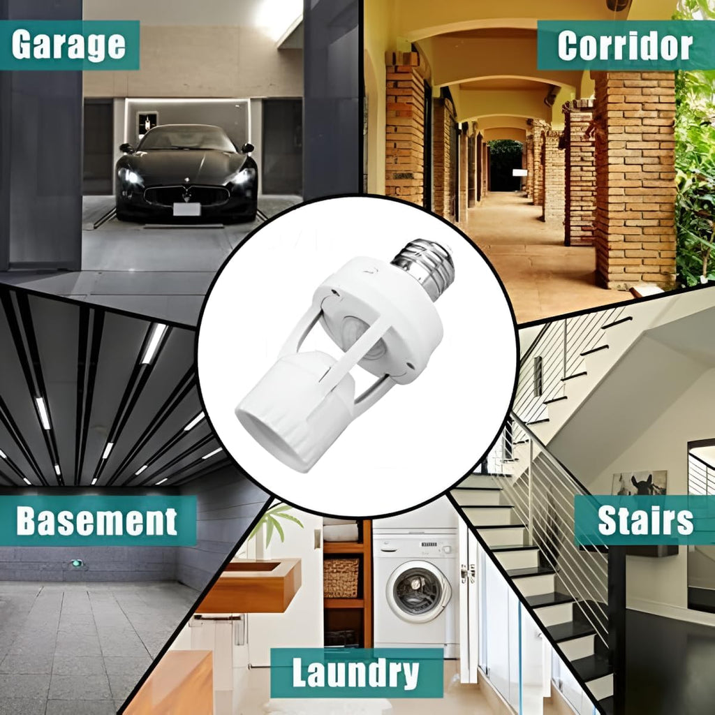 360° Motion Sensor Light Adapter – Automatic Screw-in Socket for Smart Lighting