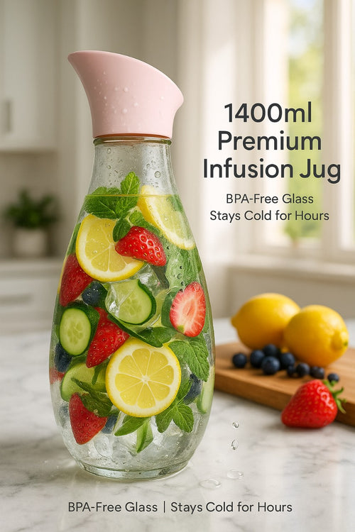 1400ml Premium Glass Water Jug – Infuser Lid for Fruit & Wellness