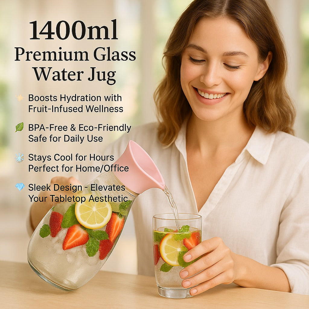 1400ml Premium Glass Water Jug – Infuser Lid for Fruit & Wellness