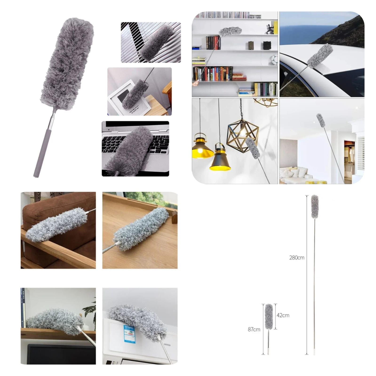 Long Extendable Microfiber Duster with Bendable Head (280cm)