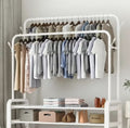 Double Pole Heavy Duty Garment Rack with Bottom Storage Shelves