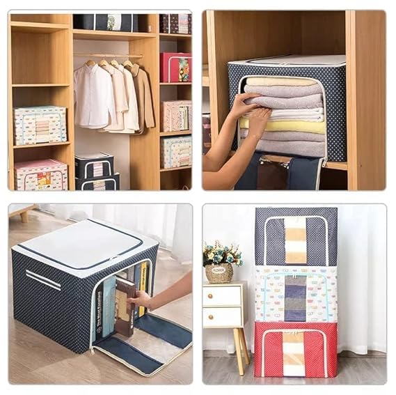 Large Foldable Cloth Storage Box Multi-Purpose Wardrobe Organizer with Steel Frame