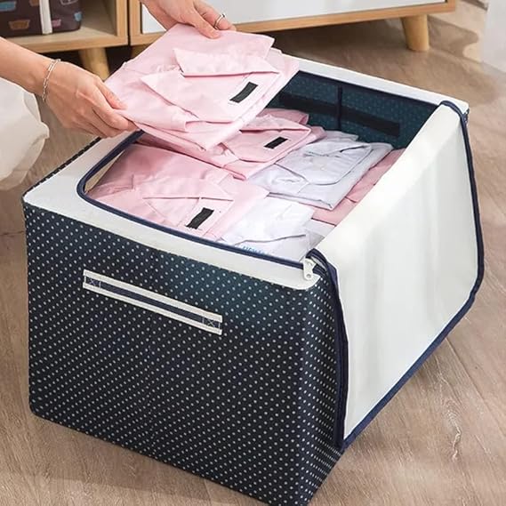 Large Foldable Cloth Storage Box Multi-Purpose Wardrobe Organizer with Steel Frame