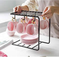 Countertop Mug & Saucer Stand Modern 6-Hook Cup Display Rack