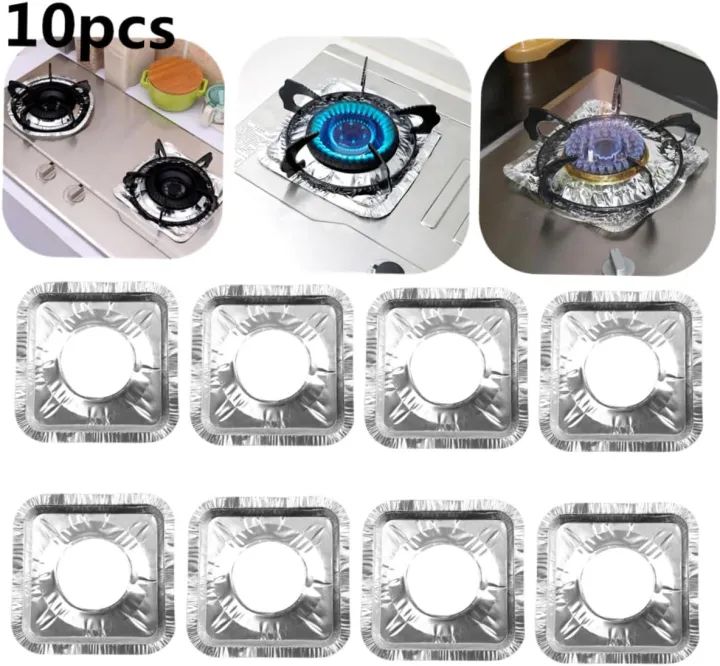 10Pcs Reusable Aluminum Gas Stove Burner Covers – Heat Resistant Liner