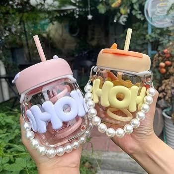 Aesthetic Glass Tumbler with Silicone Grip & Straw