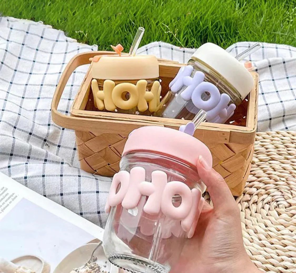 Aesthetic Glass Tumbler with Silicone Grip & Straw