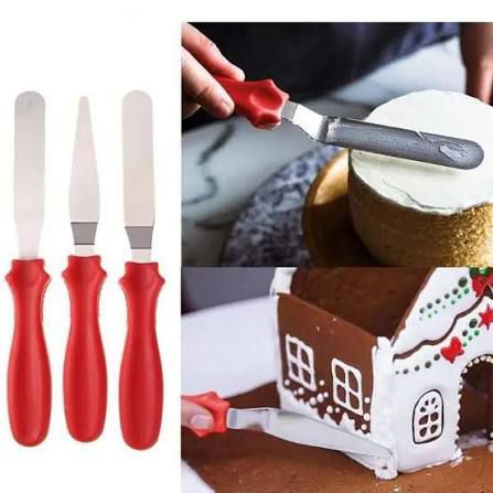 3-Piece Cake Spatula, Baking Tools, Icing Spreader, Kitchen Gadgets, Cake Decorating, Stainless Steel Tools, Pastry Accessories. Set with Ergonomic Handles
