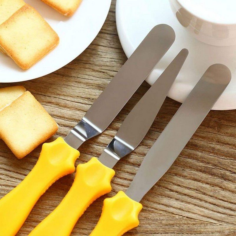 3-Piece Cake Spatula, Baking Tools, Icing Spreader, Kitchen Gadgets, Cake Decorating, Stainless Steel Tools, Pastry Accessories. Set with Ergonomic Handles
