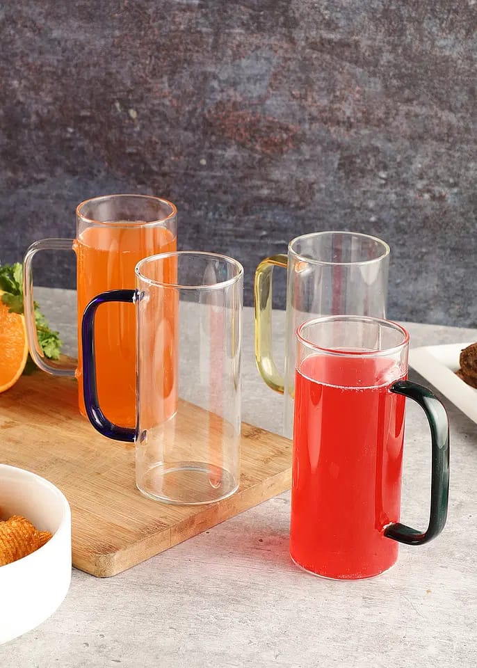 High Quality Crystal Clear Glass Mug- Pack Of 4