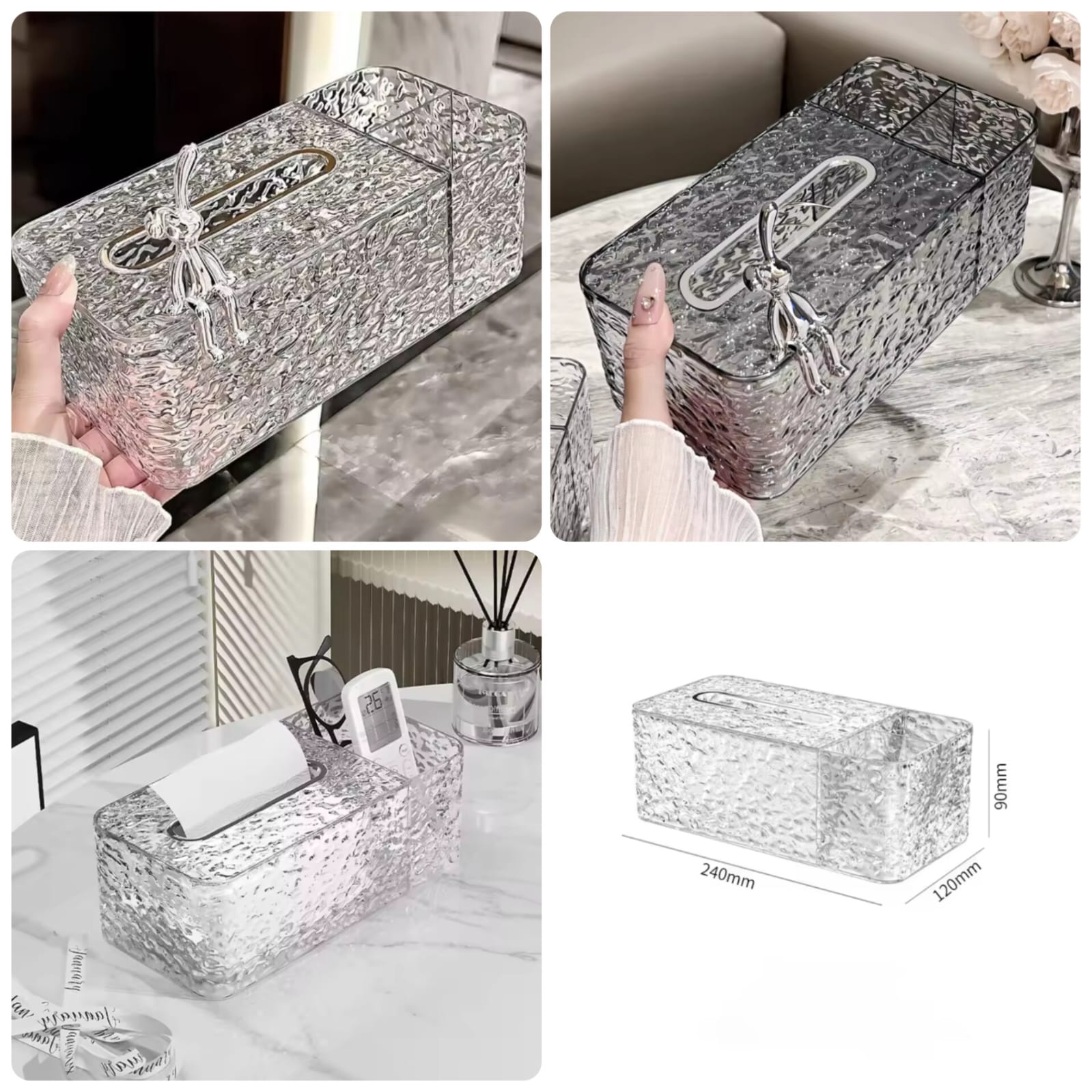 Luxury Acrylic Tissue Box Organizer – Elegant Crystal Texture Desktop Storage Box