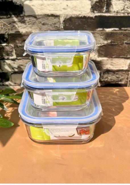 3 PCS LOCK LID SET  CAPACITY:310/510/800m l AIR TIGHT LOCK CAP HIGH- QUALITY GLASS MATERIAL