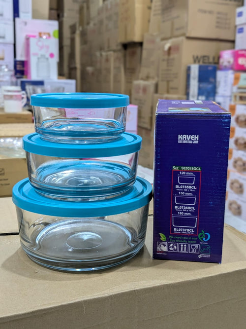 3-Piece Round Glass Bowl Set with Lids