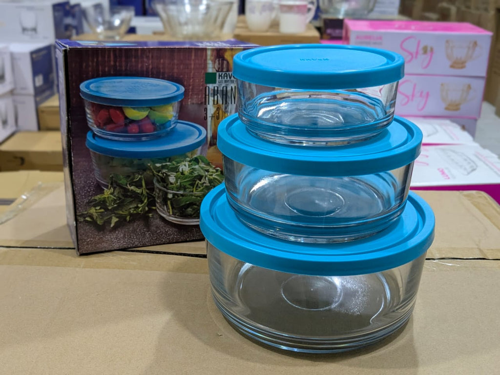 3-Piece Round Glass Bowl Set with Lids