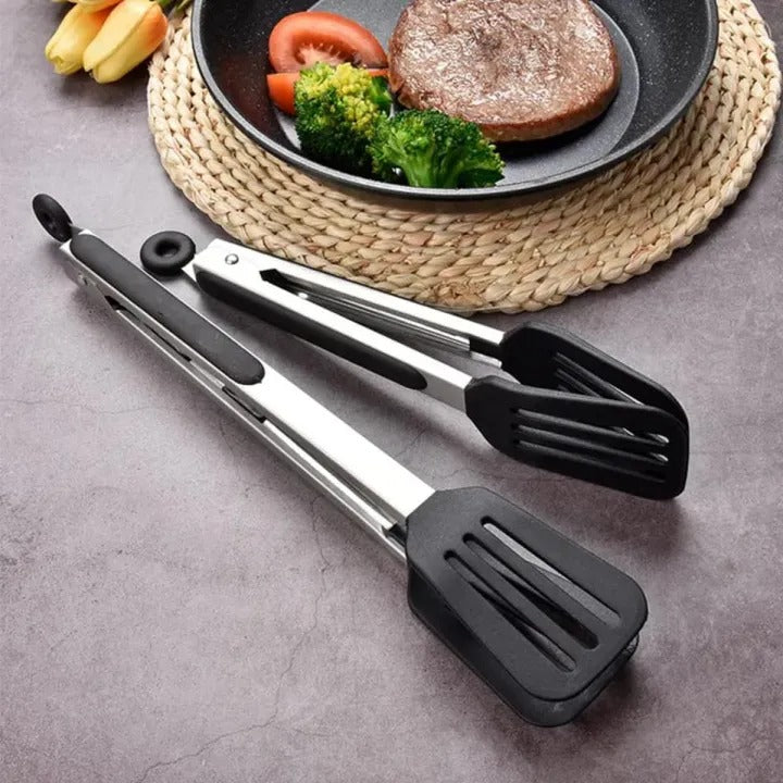 2-in-1 Stainless Steel Kitchen Tongs with Silicone Tips - Non-Stick Food Tong for Cooking, Grilling & Serving