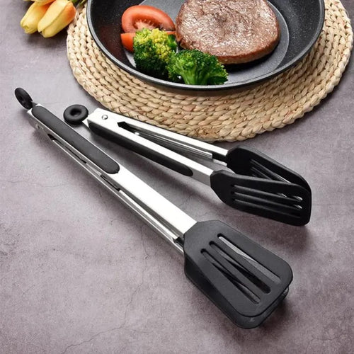 2-in-1 Stainless Steel Kitchen Tongs with Silicone Tips - Non-Stick Food Tong for Cooking, Grilling & Serving
