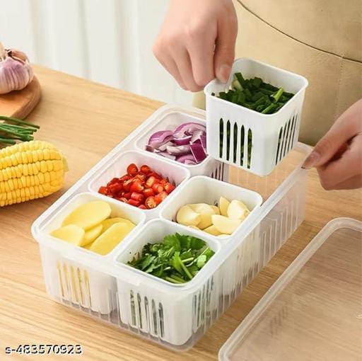 6-in-1 Vegetable Storage Box with Removable Drain Baskets