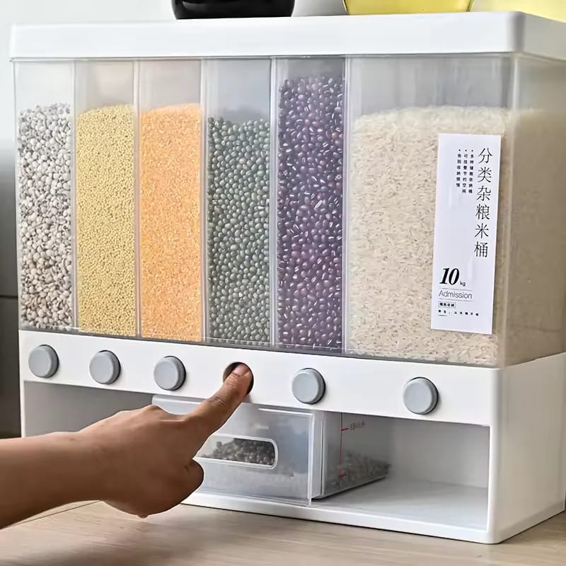 6-Grid Wall-Mounted Grain & Cereal Dispenser Box