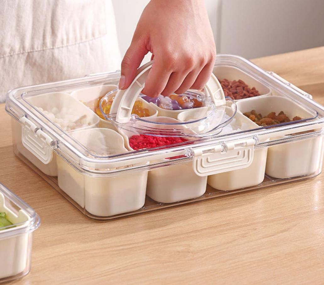Multi-Grid Airtight Spice Box & Dry Fruit Organizer with Handle