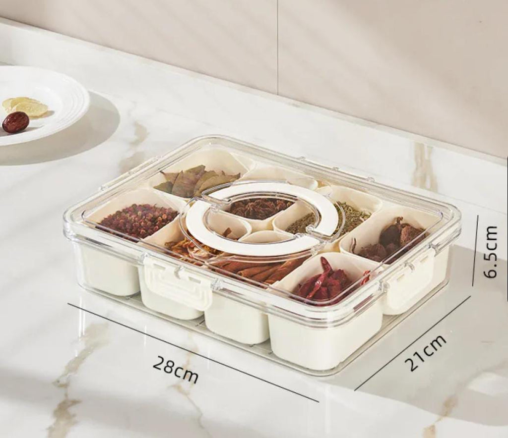Multi-Grid Airtight Spice Box & Dry Fruit Organizer with Handle