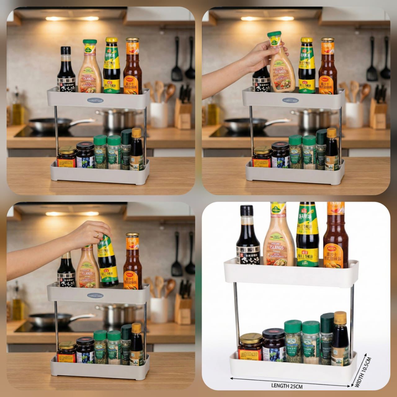 2-Tier Multipurpose Spice Rack, Kitchen Organizer,