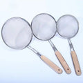 STAINLESS STEEL JUICE AND PAKORA STRAINER WITH WOODEN HANDLE