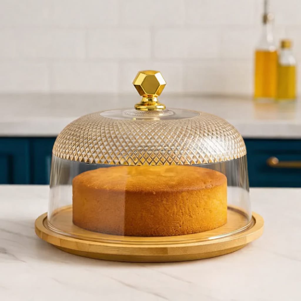 Luxury Acrylic Cake Dome with Wooden Base