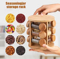 Rotating Wooden Spice Rack with Glass Jars