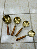 MEASURING CUP / TADKA PAN COPPER COLOR GOOD QUALITY WOODEN HANDLE
