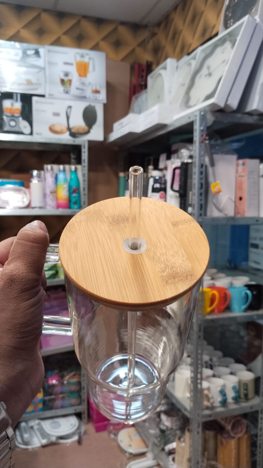 40oz Glass Tumbler with Handle | Two Lids (Bamboo + Clear) & Glass Straw