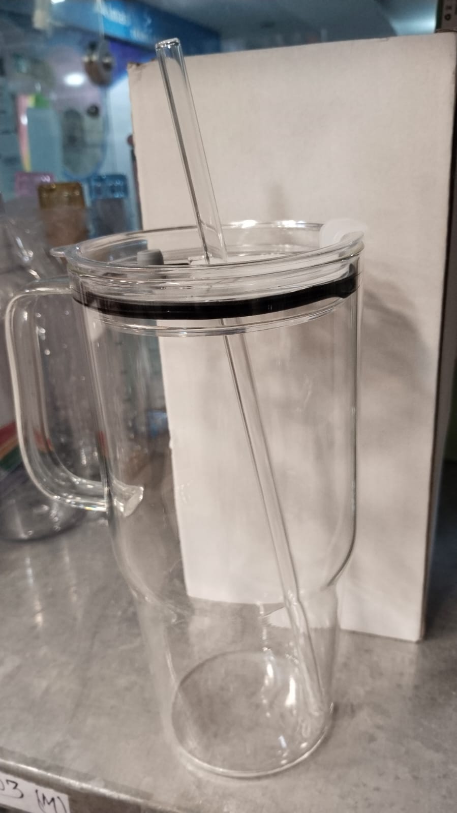 40oz Glass Tumbler with Handle | Two Lids (Bamboo + Clear) & Glass Straw