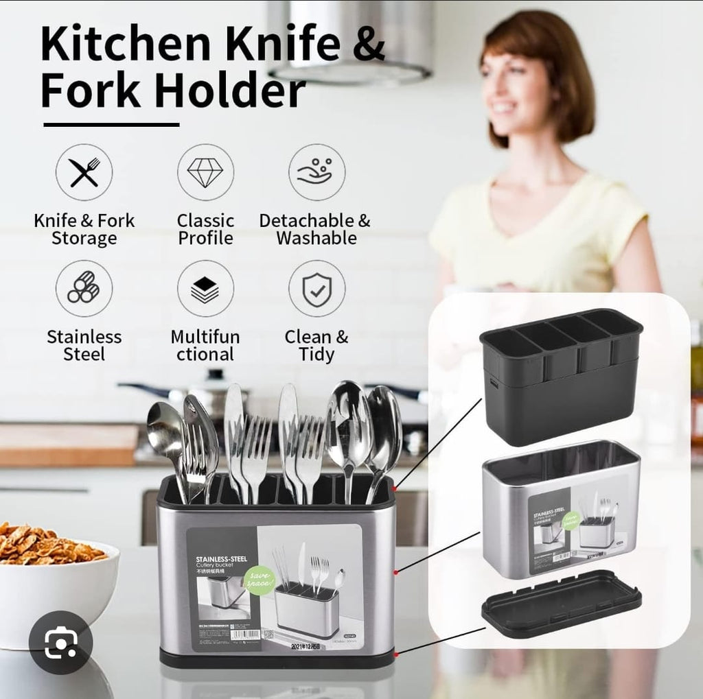 Stainless Steel 4-Compartment Cutlery Holder & Utensil Organizer