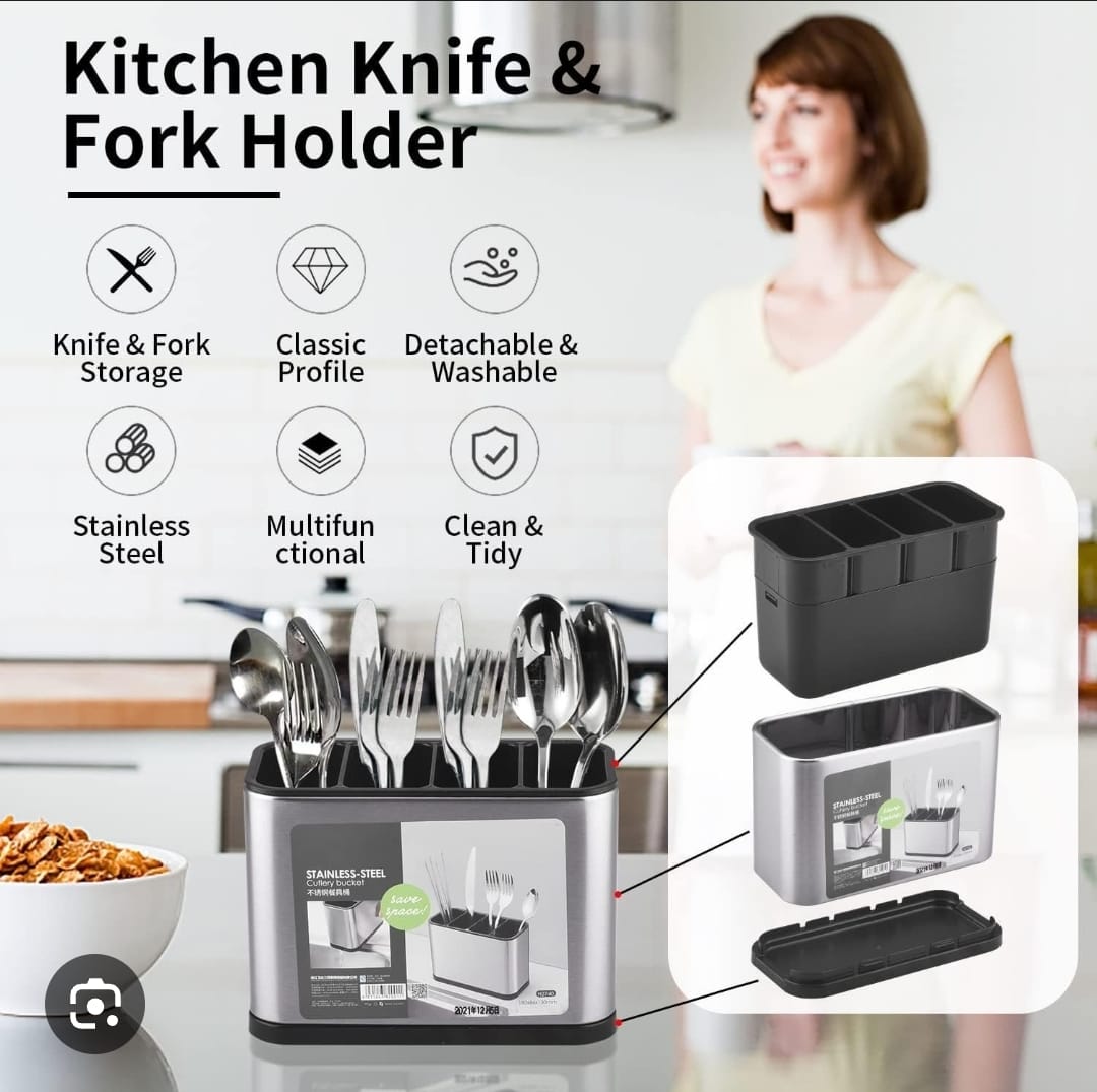 Stainless Steel 4-Compartment Cutlery Holder & Utensil Organizer